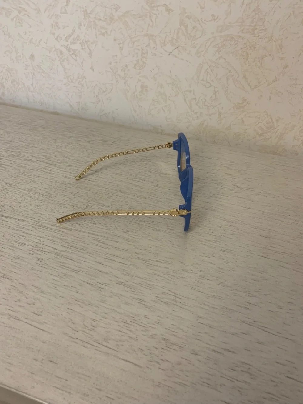 Women’s Large Blue Framed Sunglasses with Gold Accents